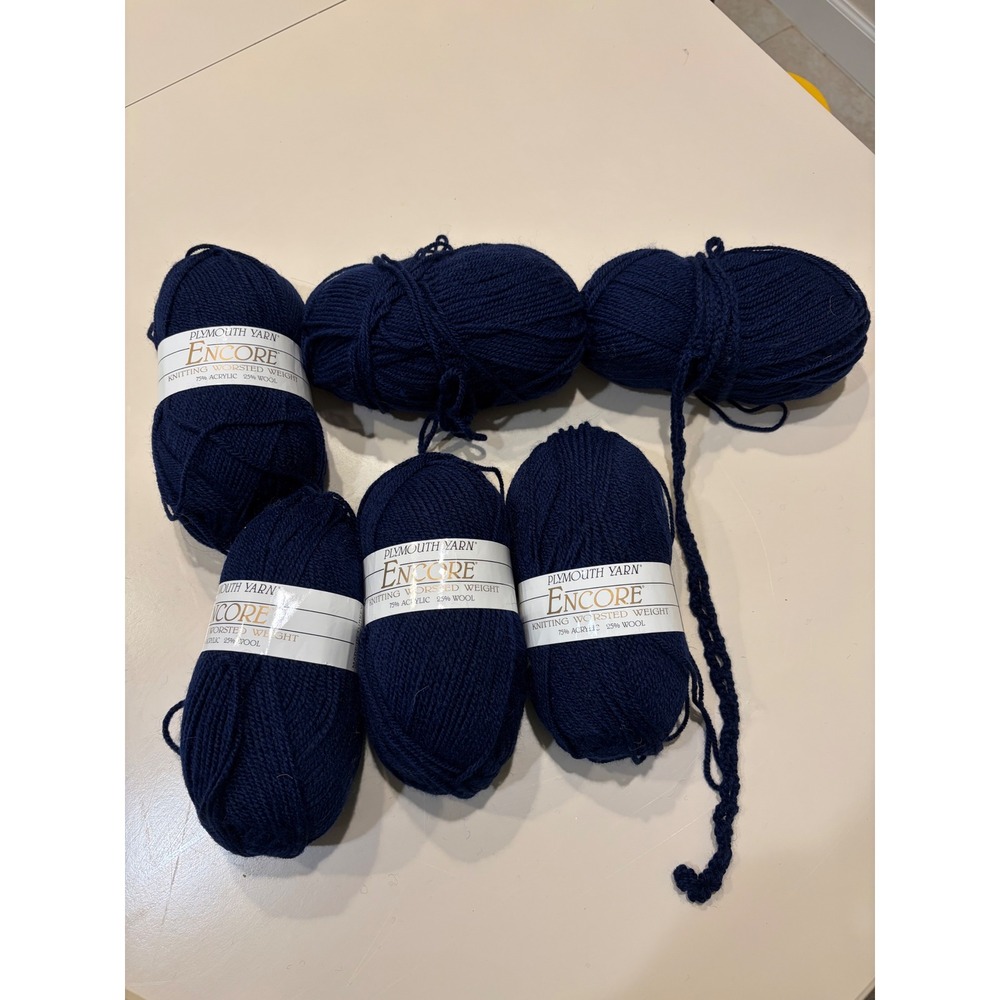 Plymouth Yarn Encore Worsted Navy Blue 0848 Lot of 6 Skeins Acrylic Wool Blend